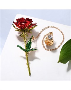 Брошь со значком на цепочке «Цветок» роза, цвет красно-зелёный в золоте Qf