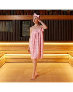 Набор для бани и ванной «. Горох», полотенце - парео 75×120 см, повязка, розовый Этель