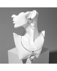 Набор 2 предмета: серьги, колье «Геометрия» круги, цвет серебро, d=14.5 см Qf