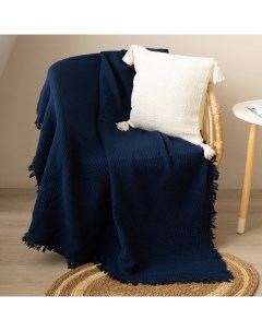 Плед с бахромой SL Home, муслин, 130×170 см, синий Sima-land home