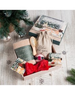 Новогодний подарочный набор «» Relax, 5 предметов, полотенце, мочалка, расчёска Этель
