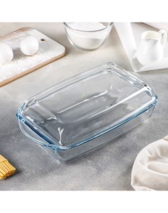 Форма для запекания Borcam, 1.3/0.9 л, 28.6×16×5 см, с крышкой, прямоугольная, жаропрочное стекло, прозрачная Pasabahce