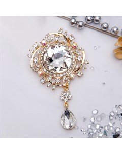 Брошь «Императрица» круг, цвет белый в золоте Qf