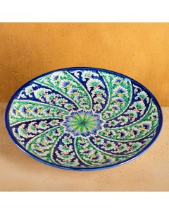 Ляган Риштанская Керамика "Цветы", 32 см, синий Шафран