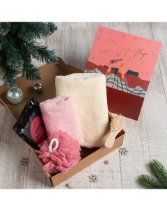 Новогодний подарочный набор «. Хэппи нью йеар», 5 предметов, полотенце 50×90 см, 30×60 см, расчёска, мочалка Этель