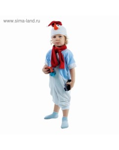 Карнавальный детский костюм «Снеговик в голубом жилете», комбинезон, шарф, шапка, рост 68–92 см Страна карнавалия