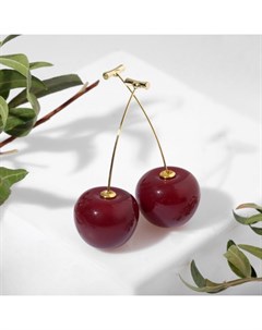 Серьги пластик «Ягодка» черешня, цвет бордовый в золоте Qf