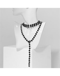 Колье «Вечернее» три ряда, чёрное в серебре, 45 см Qf