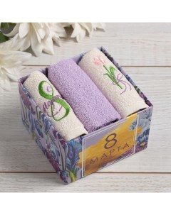 Набор полотенец «8 Марта» 30×30 см-3 шт., 100% хлопок 340 г/м² Этель