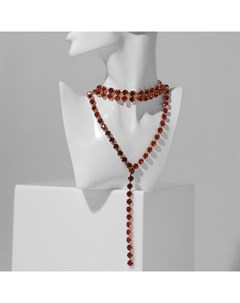 Колье «Вечернее» три ряда, красное в золоте, 45 см Qf