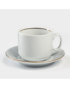 Чайная пара Добрушский завод «Бельё», 2 предмета: чашка 220 мл, блюдце d=14 см, фарфор, белая Добрушский фарфоровый завод