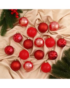 Ёлочные игрушки «Мелодия», шары новогодние, пластик, набор d=6 см, 16 шт., узор треск, красный Зимнее волшебство