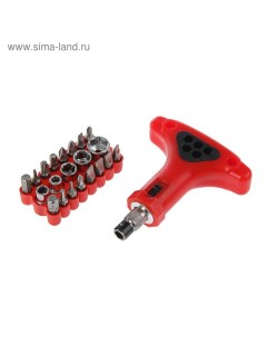 Отвертка с набором бит и головок, пластиковая рукоятка, 22 предмета Lom