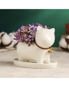 Горшок для цветов «Щенок» керамический, с поддоном, 150 мл, 11×6×9 см, белый Greengo