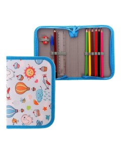 Пенал школьный «Небо», 13×19.5 см, на молнии, 1 секция, с наполнением, ткань Calligrata