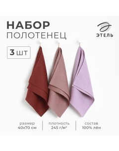 Набор полотенец кухонный «» Freedom, 40×70-3 шт., 100% лён, МИКС Этель