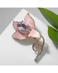 Брошь «Цветок» лилия драгоценная, цвет сиренево-розовый в золоте Qf