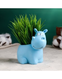 Горшок для цветов «Бегемотик», полистоун, 100 мл, 12×9×11 см, голубой Take it easy