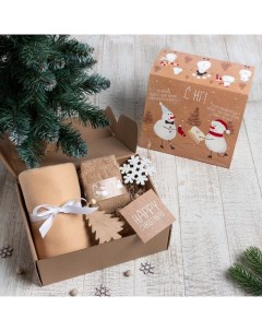 Новогодний подарочный набор «Снеговики» (плед, носки, 2 игрушки, открытка) Этель