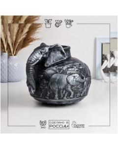 Кашпо - ваза "Африканские слоны" 22х26х22см, серебро Хорошие сувениры