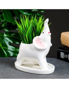 Горшок для цветов «Слон Гидеон» керамический, с поддоном, 180 мл, 14.5×7.5×12 см, белый Take it easy