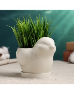 Горшок для цветов «Птичка», 250 мл, 12×8.5 см, керамика, с поддоном, белый Greengo