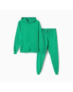 Костюм с начёсом женский (толстовка, брюки), размер 52, зелёный Tusi