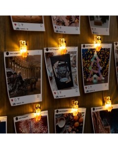 Гирлянда «Нить» 2 м роса с насадками «Прищепки-оленёнок», IP20, серебристая нить, 20 LED, батарейки ААх2 (нет в комплекте), свечение тёплое белое Luazon lighting