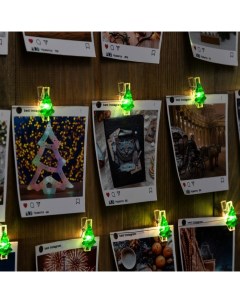 Гирлянда «Нить» 2 м роса с насадками «Прищепки-ёлочки», IP20, серебристая нить, 20 LED, батарейки ААх2 (не в комплекте), свечение тёплое белое Luazon lighting