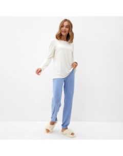 Пижама женская (лонгслив, брюки) : Home collection, размер 42, цвет экрю, голубой Minaku