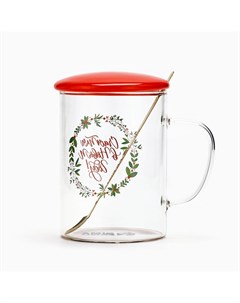 Кружка новогодняя с ложкой и крышкой «Счастья в Новом году», 470 мл Дорого внимание