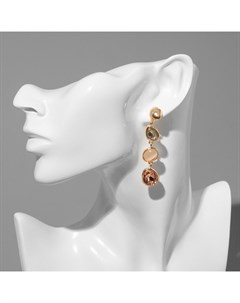 Серьги со стразами «Блум» круги, бежево-коричневый в золоте Qf