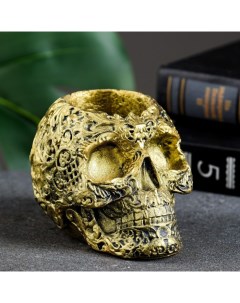 Кашпо - органайзер "Череп цветочный" состаренное золото, 11х7х7см Хорошие сувениры