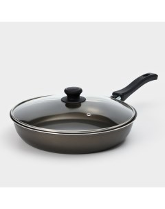 Сковорода «Классика атлас», d=26 см, пластиковая ручка, стеклянная крышка, антипригарное покрытие, алюминий, коричневая Белая калитва