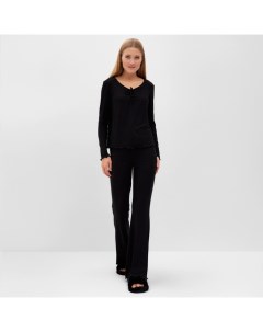 Пижама женская (лонгслив, брюки) : Home collection, размер 44, чёрная Minaku