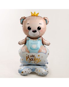Воздушный шар фольгированный 62" «Мишка в короне — мальчик», на подставке Страна карнавалия