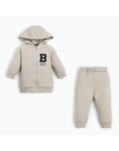 Костюм: толстовка и брюки Street style, бежевый, рост 62-68 см Крошка я