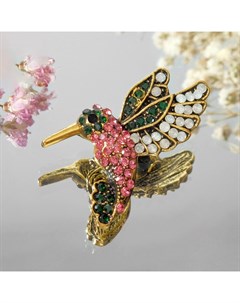 Брошь «Птичка» колибри, цвет малиново-зелёный в чернёном золоте Qf