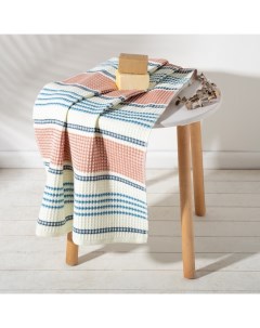 Полотенце вафельное банное «» Waffle 70×140 см, 100% хлопок, 280 г/м², коричнево-голубое Этель