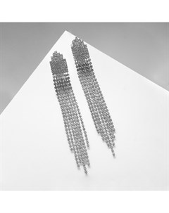 Клипсы для ушей висячие со стразами «Вечеринка», лесенка, цвет белый в серебре Qf