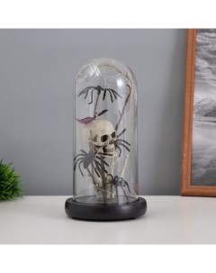 Фигурка светящаяся колба «Череп с пауками», LED-ночник, 1.5 Вт, 3×AAA, чёрный, USB, 11×11×21 см Risalux