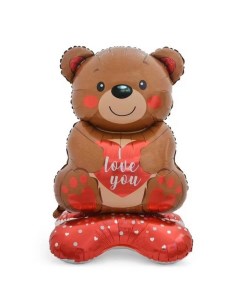 Воздушный шар фольгированный 55" «Медведь с сердцем», на подставке Страна карнавалия
