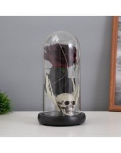 Фигурка светящаяся колба «Череп с розой», LED-ночник, 1.5 Вт, 3×AAA, чёрный, USB, 11×11×21 см Risalux