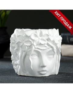 Горшок-органайзер «Лицо девушки», гипс, 350 мл, 12×10×12 см, белый Хорошие сувениры