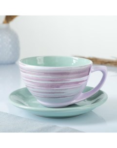 Чайная пара «Лаванда», 250 мл, чашка 11×6.5 см, блюдце d=15 см, сиреневая Борисовская керамика