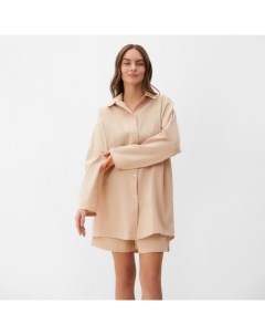 Пижама женская (рубашка, шорты), размер 48-50, бежевая Kaftan