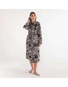 Халат женский удлинённый «Леопард», размер 46-48, вафля 200 г/м², хлопок Этель
