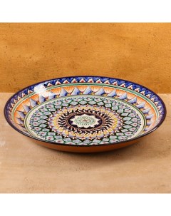 Ляган Риштанская Керамика "Узоры", 36 см, синий Шафран