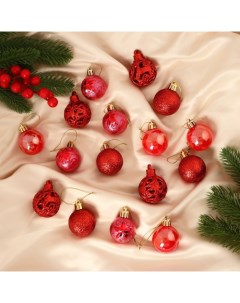 Ёлочные игрушки «Мелодия», шары новогодние, d=4 см, набор 16 шт., орнамент, красный Зимнее волшебство
