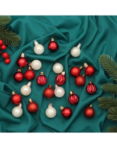 Ёлочные игрушки «Мелодия» грани, шары новогодние, d=3 см, набор 24 шт., белый/красный Зимнее волшебство